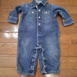 Gap Denim Baby Girl‎ Blue Long Sleeve Button Front Romper 6-12 Months